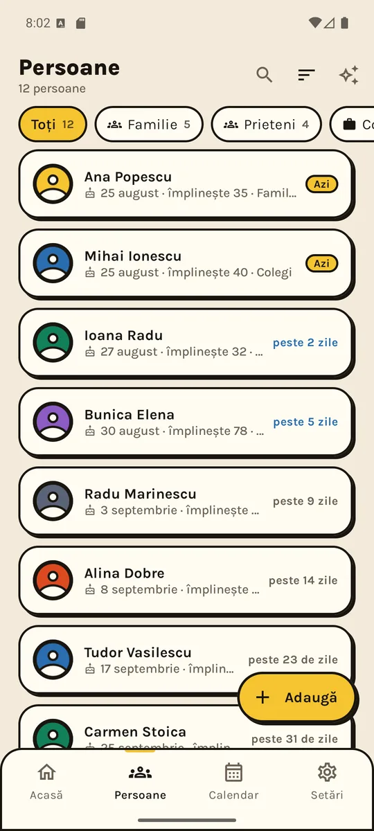 Caută, filtrează, sortează